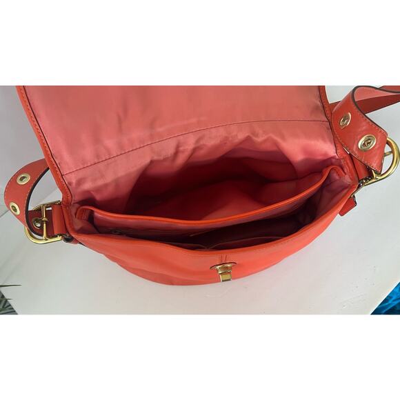 COACH Orange Z Leather Crossbody Flap Duffle Tote Bag Turnlock - Picture 7 of 13